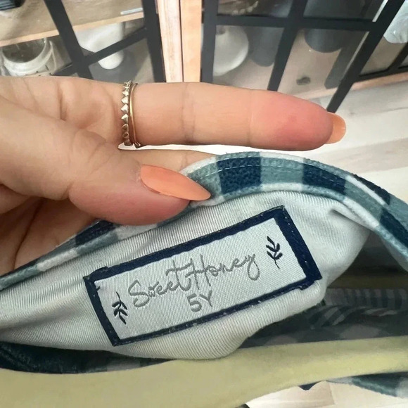 SweetHoney Pajamas set gingham print navy unisex toddler boys girls long sleeve - Picture 3 of 5